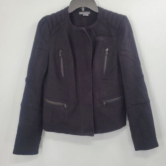 Vince Black Wool Blend Asymmetrical Zip Up Moto Jacket Black Size 8 - Picture 1 of 4